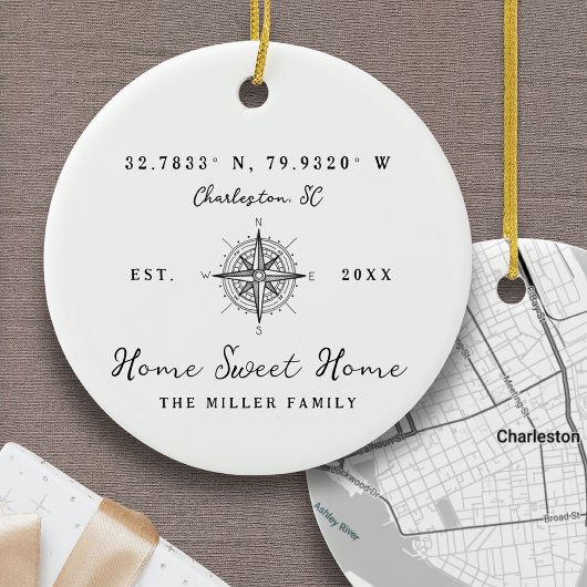 Home Sweet Home Latitude Longitude Personalized Keramisch Ornament