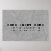 Home Sweet Home | Map & Custom Coordinates | Gray Poster (Voorkant)