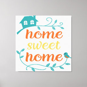 Home Sweet Home met Vogel en Huis Canvas Afdruk