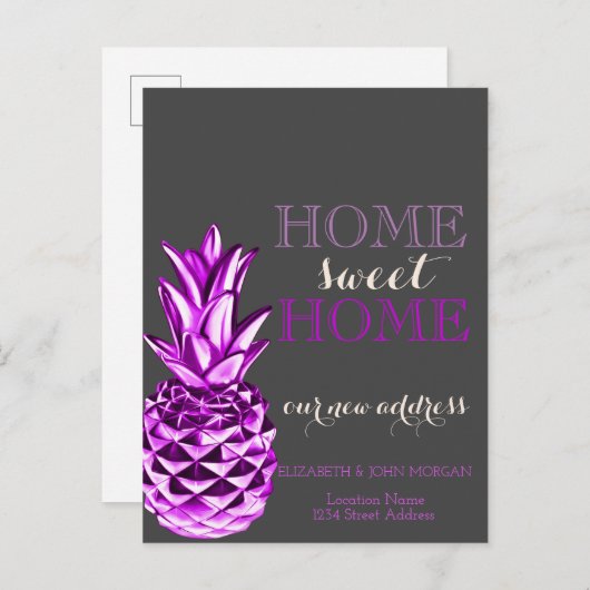 Home Sweet Home, Metallic Pineapple New Address Aankondigingskaart (Voorkant / Achterkant)