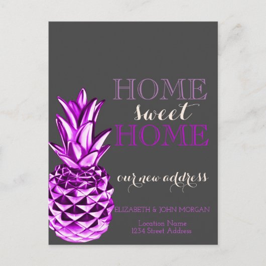 Home Sweet Home, Metallic Pineapple New Address Aankondigingskaart (Voorkant)