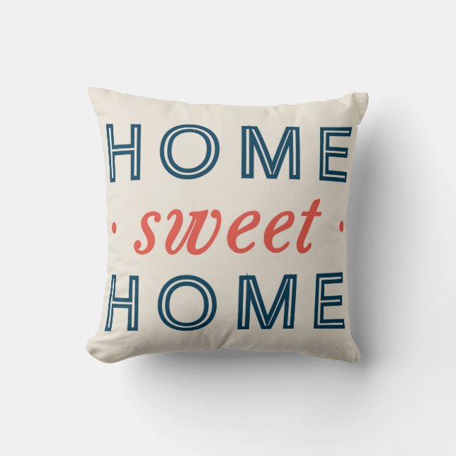 Home Sweet Home Modern Typografie Red Navy Blue Kussen (Voorkant)