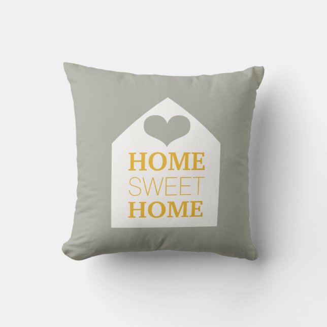 HOME SWEET HOME Mustard Grey & Yellow Pillow Kussen (Voorkant)