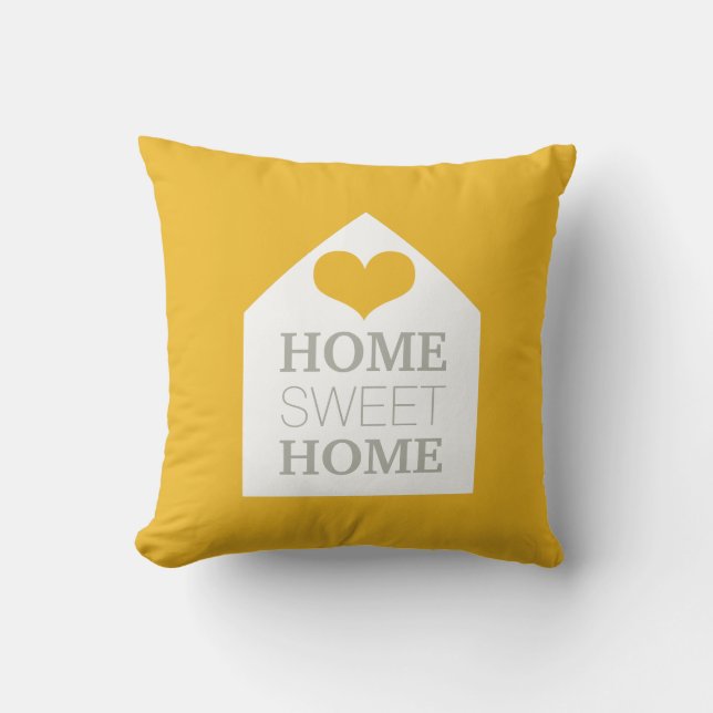 HOME SWEET HOME Mustard Yellow & Grey Pillow Kussen (Voorkant)