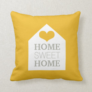 HOME SWEET HOME Mustard Yellow & Grey Pillow Kussen