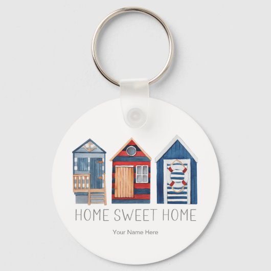 Home Sweet Home Nautical Summer Beach Hut Cabanas Sleutelhanger (Voorkant)