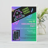 Home Sweet Home Neon Housewarming Party Uitnodigen Kaart (Staand voorkant)