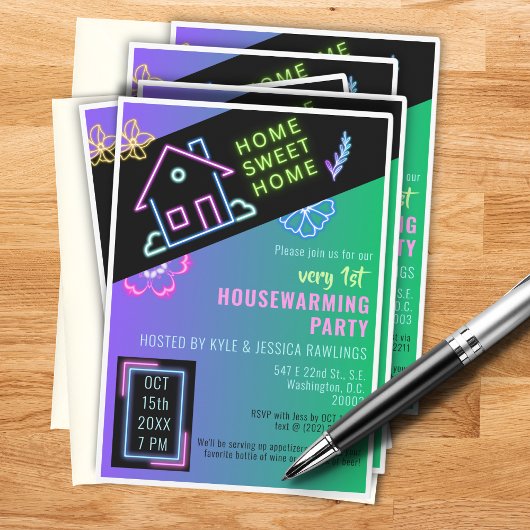 Home Sweet Home Neon Housewarming Party Uitnodigen Kaart
