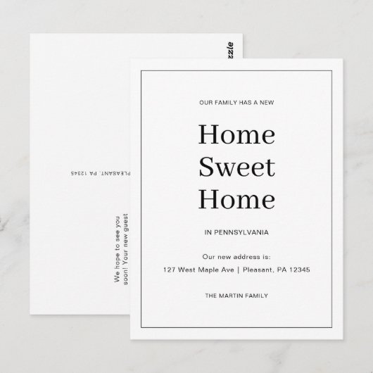 Home Sweet Home Nieuw Adres Bewegende Aankondiging Briefkaart (Voorkant / Achterkant)