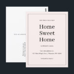 Home Sweet Home Nieuw Adres Bewegende Aankondiging Briefkaart<br><div class="desc">Dit eenvoudige blush roze bewegende aankondigings briefkaart heeft een klassiek ontwerp met een vet type. Dit minimalistische pastel roze adreswijziging briefkaart bevat een ingelijste rand en nieuws over uw grote verhuizing naar een nieuw Home Sweet Home. De achterkant van dit eenvoudige nieuwe adres nieuwe staat aankondiging briefkaart is voorzien van...</div>