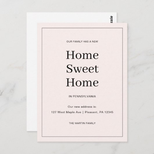 Home Sweet Home Nieuw Adres Bewegende Aankondiging Briefkaart (Voorkant / Achterkant)