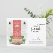 Home Sweet Home Nieuw Adres Rode Deur Waterverf Aankondiging (Staand voorkant)