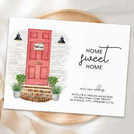Home Sweet Home Nieuw Adres Rode Deur Waterverf Aankondigingskaart