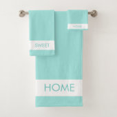 Home Sweet Home op Blauwgroen en wit Bad Handdoek (Insitu)