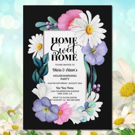 Home Sweet Home Paars Pink Floral Housewarming Kaart
