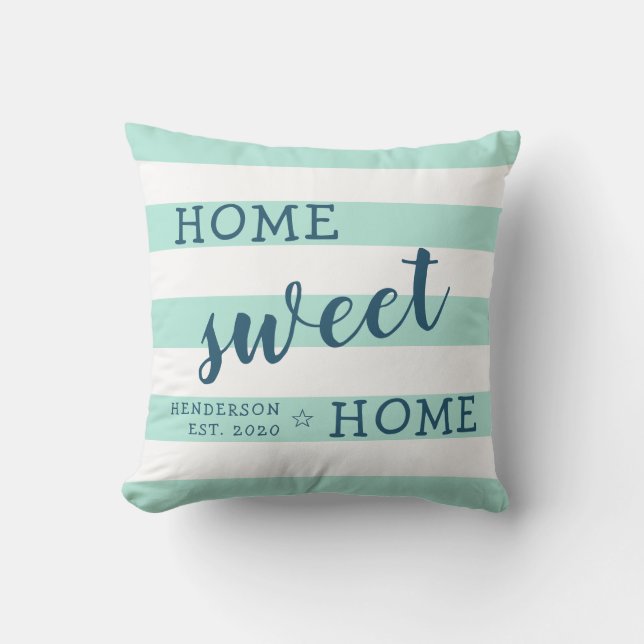 Home Sweet Home Persoonlijke Striped Mint Green Kussen (Voorkant)