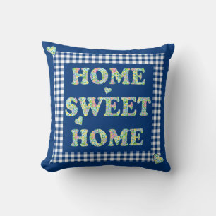 Home Sweet Home Pillow, Blue Mixn'Match Pattern Kussen