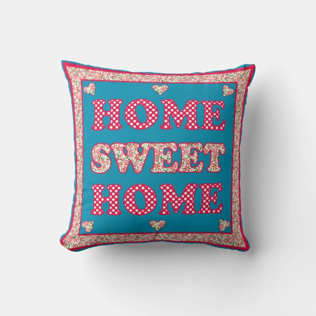 Home Sweet Home Pillow, Red en Blue Mix'n'Match Kussen (Voorkant)