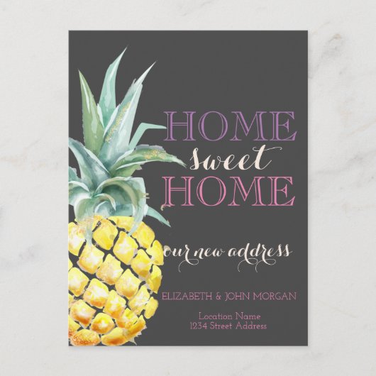 Home Sweet Home, Pineapple Grey Nieuw Adres Aankondigingskaart (Voorkant)