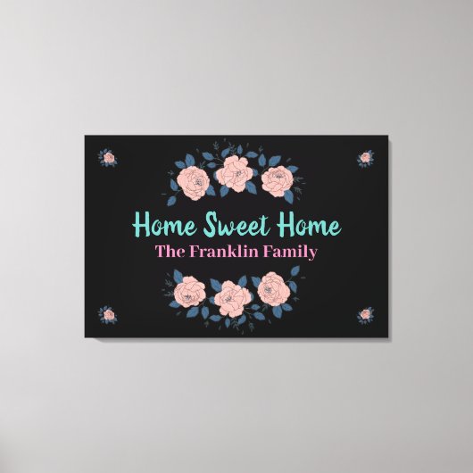 Home Sweet Home Pink Floral Flowers Aangepast Canvas Afdruk (Voorkant)