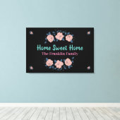 Home Sweet Home Pink Floral Flowers Aangepast Canvas Afdruk (Insitu (Houten vloer))