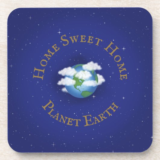"Home Sweet Home Planet Earth" Whimsical Astronomi Bier Onderzetter (Voorkant)
