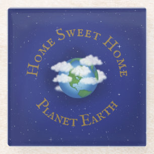 "Home Sweet Home Planet Earth" Whimsical Astronomi Glazen Onderzetter