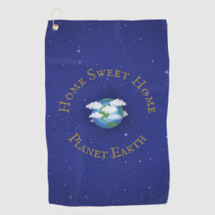 "Home Sweet Home Planet Earth" Whimsical Astronomi Golfhanddoek