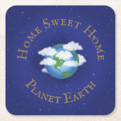 "Home Sweet Home Planet Earth" Whimsical Astronomi Kartonnen Onderzetters (Voorkant)