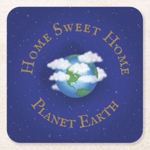 "Home Sweet Home Planet Earth" Whimsical Astronomi Kartonnen Onderzetters