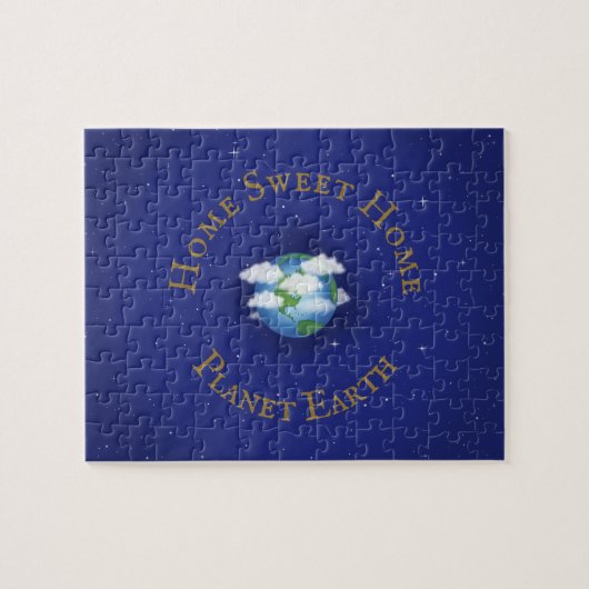 "Home Sweet Home Planet Earth" Whimsical Astronomi Legpuzzel (Horizontaal)