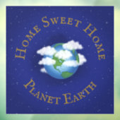 "Home Sweet Home Planet Earth" Whimsical Astronomi Raamsticker (Vel 3)