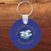 "Home Sweet Home Planet Earth" Whimsical Astronomi Sleutelhanger (Voorkant)