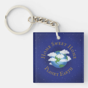 "Home Sweet Home Planet Earth" Whimsical Astronomi Sleutelhanger