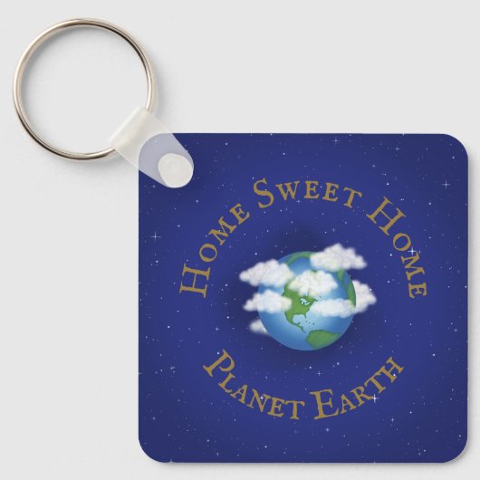 "Home Sweet Home Planet Earth" Whimsical Astronomi Sleutelhanger (Voorkant)