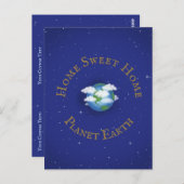 "Home Sweet Home Planet Earth" Whimsical Custom Briefkaart (Voorkant / Achterkant)