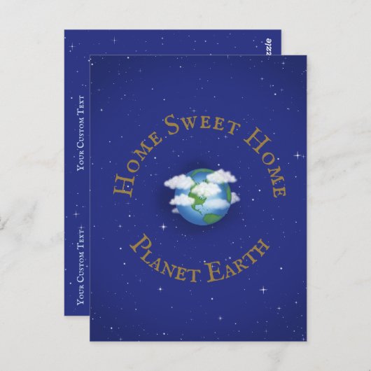 "Home Sweet Home Planet Earth" Whimsical Custom Briefkaart (Voorkant / Achterkant)