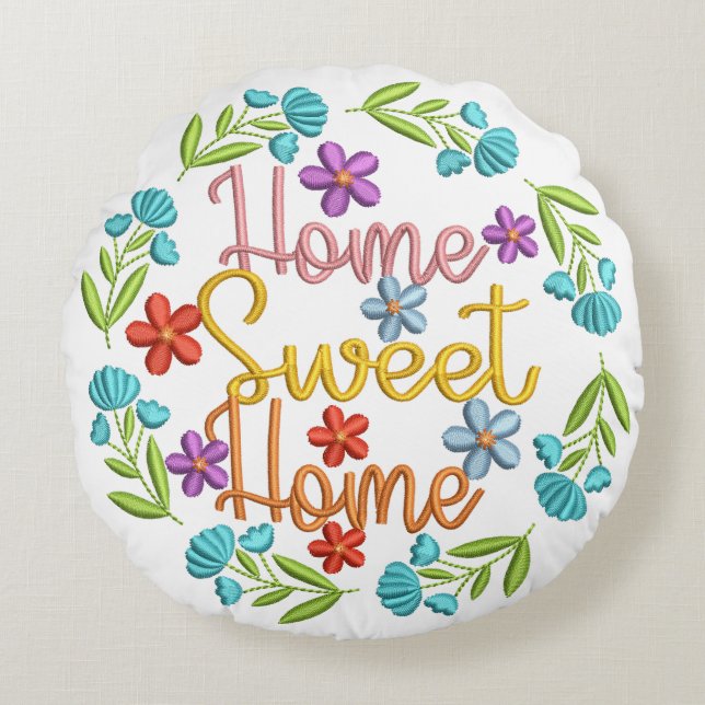 Home Sweet Home Quote: prachtige kleurenbloemen Rond Kussen (Voorkant)