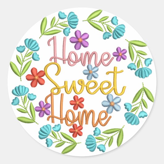 Home Sweet Home Quote: prachtige kleurenbloemen Ronde Sticker (Voorkant)