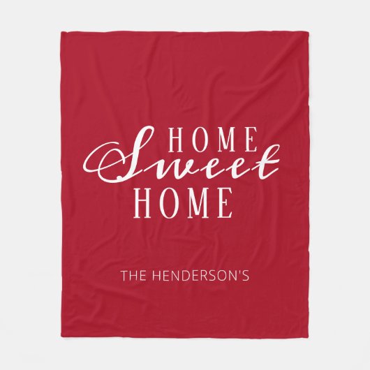 Home Sweet Home Red White Script Familienaam Fleece Deken (Voorkant)