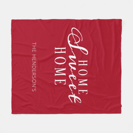 Home Sweet Home Red White Script Familienaam Fleece Deken (Voorkant (Horizontaal))