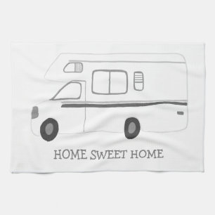 HOME SWEET HOME Retro Camper Motorhome RV B&W Theedoek