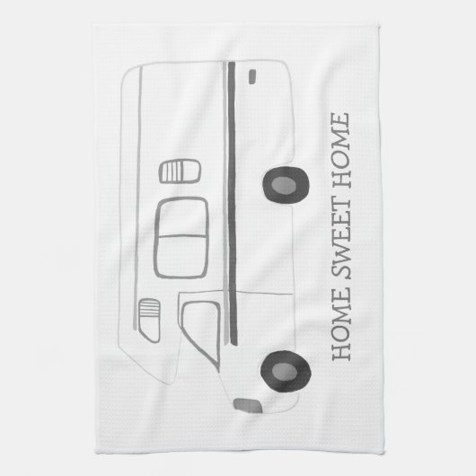 HOME SWEET HOME Retro Camper Motorhome RV B&W Theedoek (Verticaal)