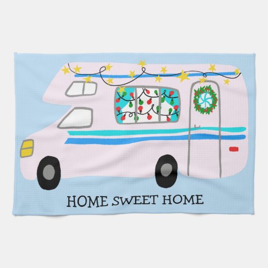 HOME SWEET HOME Retro Camper Motorhome RV Xmas Theedoek (Horizontaal)