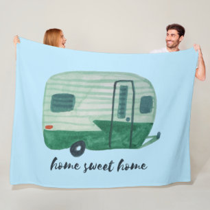 HOME SWEET HOME  Retro Camper Trailer Fleece Deken