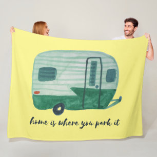 HOME SWEET HOME  Retro Camper Trailer Fleece Deken