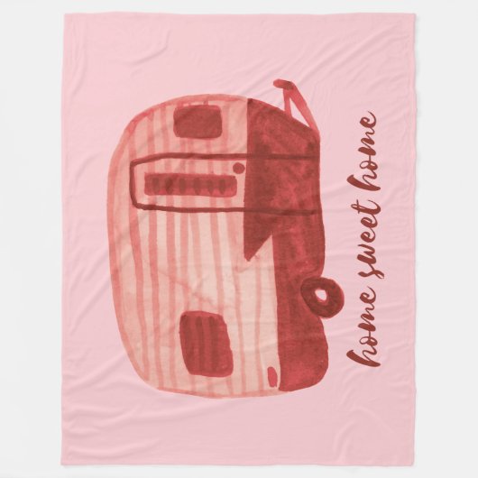 HOME SWEET HOME  Retro Camper Trailer Fleece Deken (Voorkant)