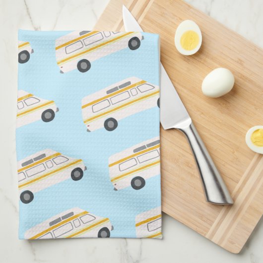 HOME SWEET HOME Retro Campervan Motorhome RV blauw Theedoek (Quarter Fold)