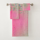 "Home Sweet Home" Roze en groene Floral Bad Handdoek (Insitu)