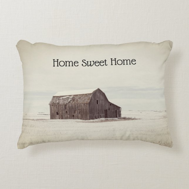 Home Sweet Home Rustic Barn Snow Accent Kussen (Voorkant)